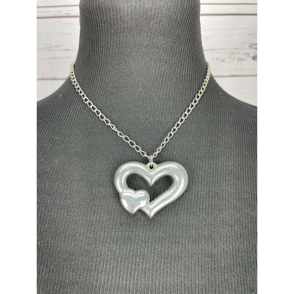 Women's Silver‎ Hallow Double Sweetheart Pendant Fashion Chain Necklace